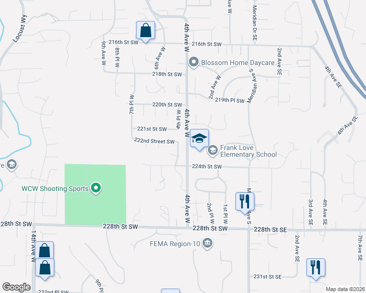 map of restaurants, bars, coffee shops, grocery stores, and more near 22232 4th Place West in Bothell