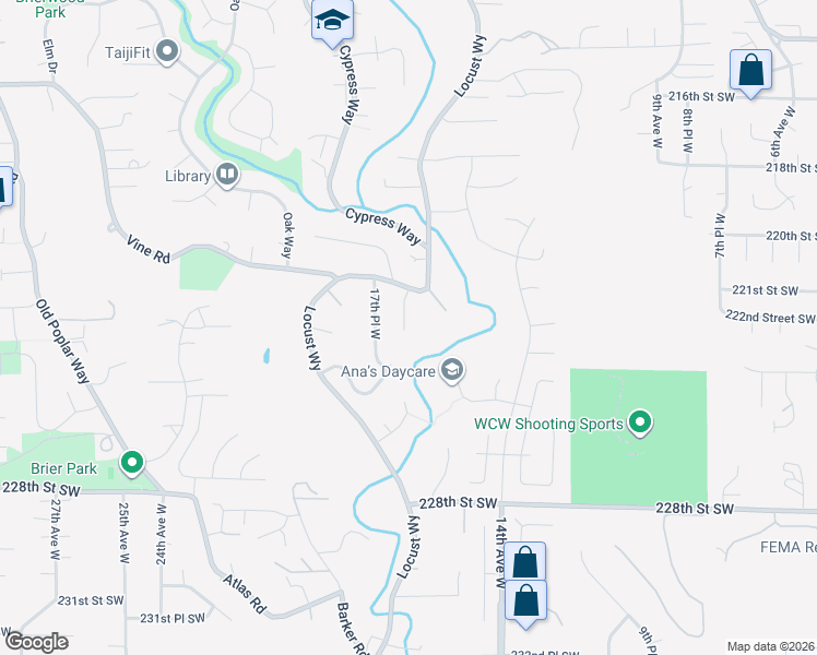 map of restaurants, bars, coffee shops, grocery stores, and more near 22305 17th Avenue west in Lynnwood