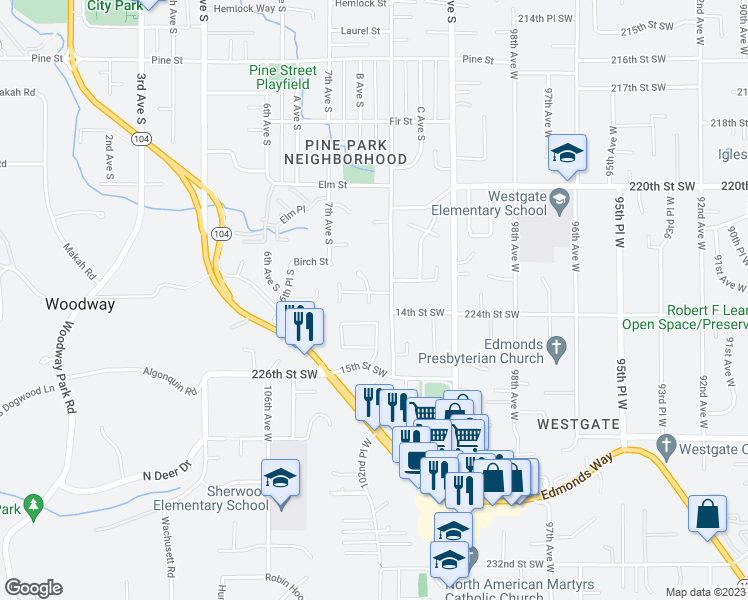 map of restaurants, bars, coffee shops, grocery stores, and more near 728 13th Way Southwest in Edmonds