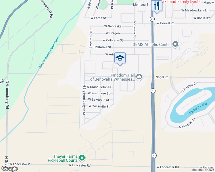 map of restaurants, bars, coffee shops, grocery stores, and more near 8544 West Grand Teton Street in Rathdrum