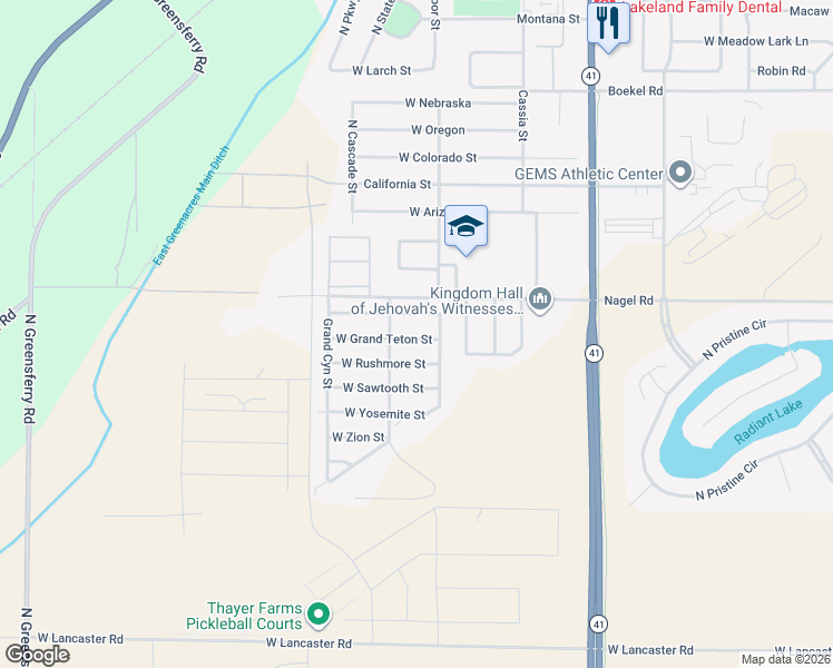 map of restaurants, bars, coffee shops, grocery stores, and more near 8544 West Grand Teton Street in Rathdrum