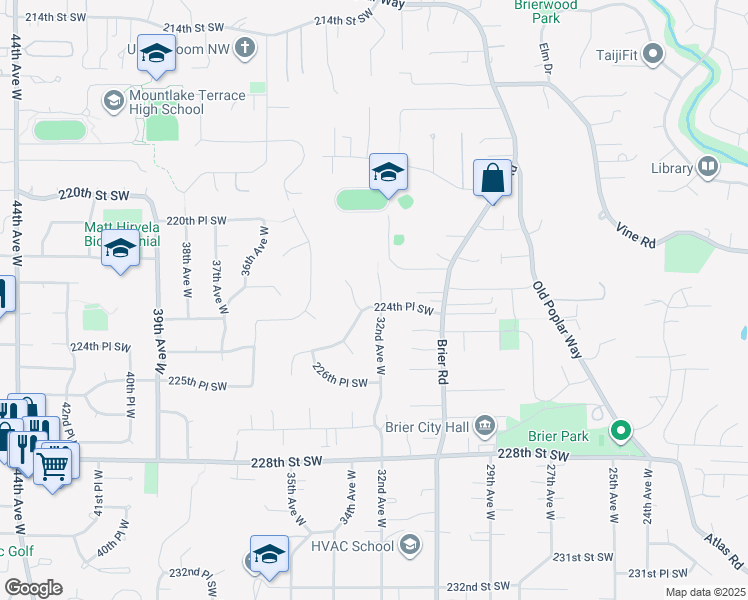 map of restaurants, bars, coffee shops, grocery stores, and more near 22398 32nd Avenue West in Brier