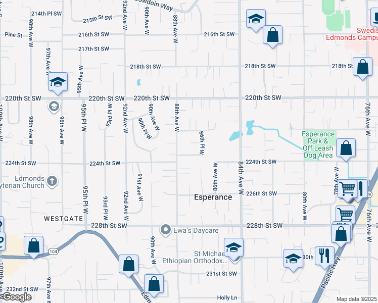 map of restaurants, bars, coffee shops, grocery stores, and more near 8632 224th Street Southwest in Edmonds