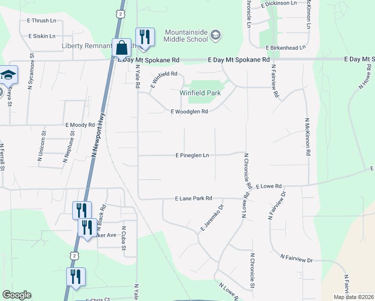 map of restaurants, bars, coffee shops, grocery stores, and more near 4512 East Pineglen Lane in Mead