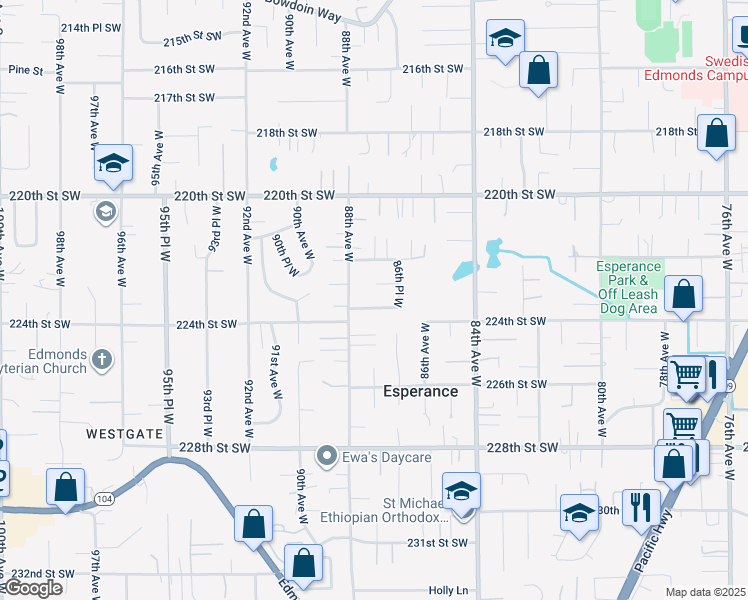 map of restaurants, bars, coffee shops, grocery stores, and more near 8632 224th Street Southwest in Edmonds