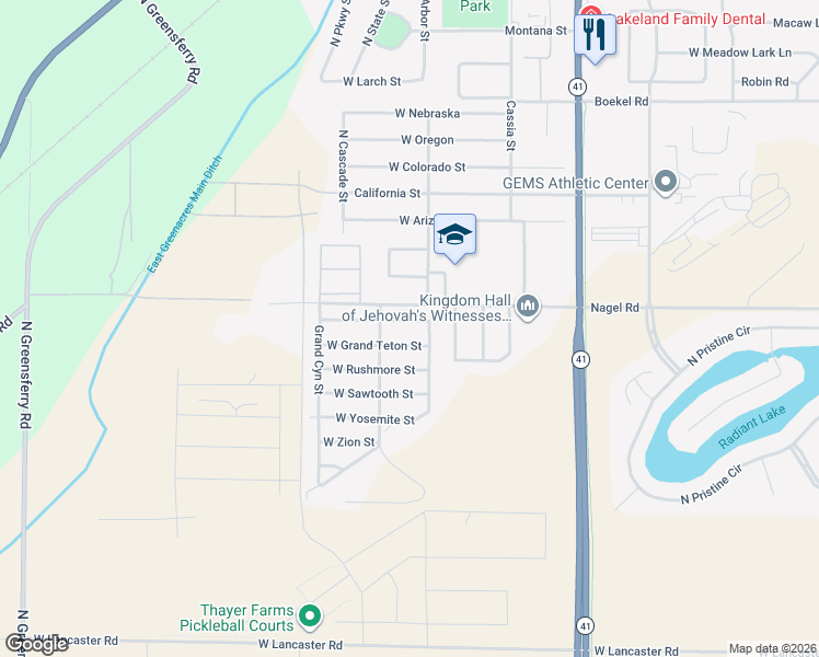 map of restaurants, bars, coffee shops, grocery stores, and more near 8544 West Grand Teton Street in Rathdrum