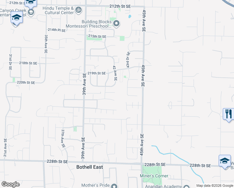 map of restaurants, bars, coffee shops, grocery stores, and more near 4207 221st Street Southeast in Bothell