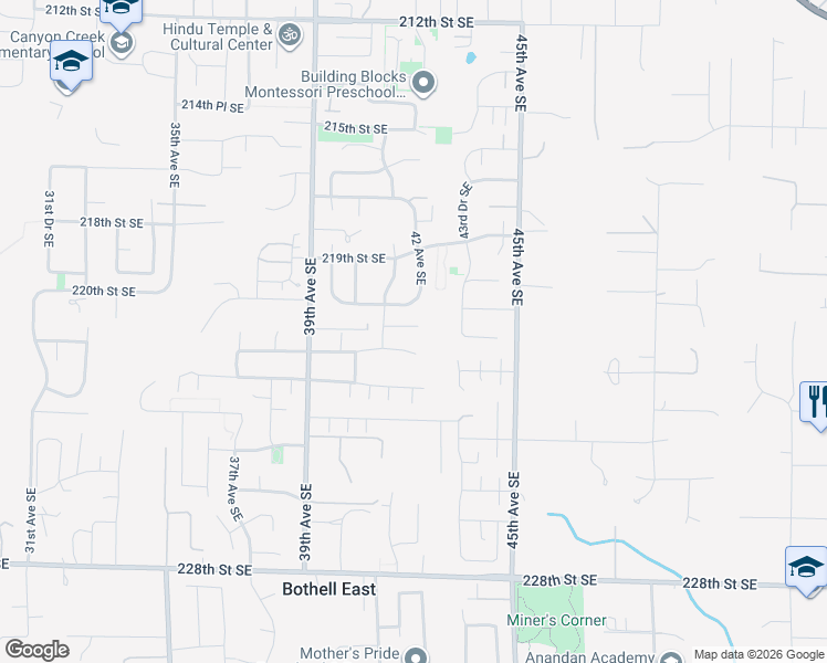 map of restaurants, bars, coffee shops, grocery stores, and more near 4207 221st Street Southeast in Bothell