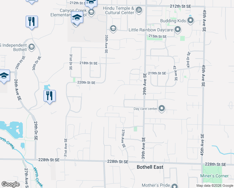map of restaurants, bars, coffee shops, grocery stores, and more near 3525 220th Street Southeast in Bothell