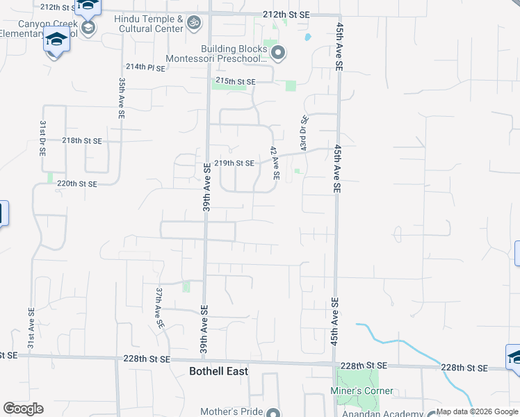 map of restaurants, bars, coffee shops, grocery stores, and more near 4011 221st Street Southeast in Bothell