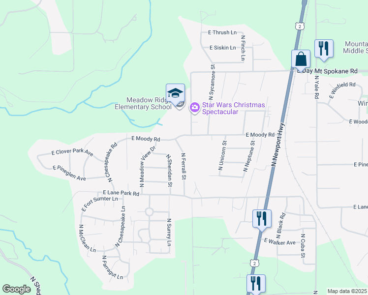 map of restaurants, bars, coffee shops, grocery stores, and more near 15406 North Ferrall Street in Mead