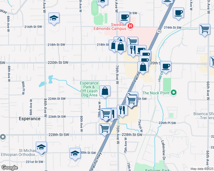 map of restaurants, bars, coffee shops, grocery stores, and more near 7706 222nd Street Southwest in Edmonds