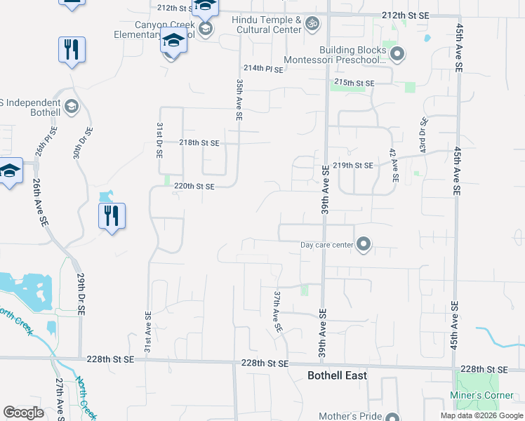 map of restaurants, bars, coffee shops, grocery stores, and more near 3516 220th Street Southeast in Bothell