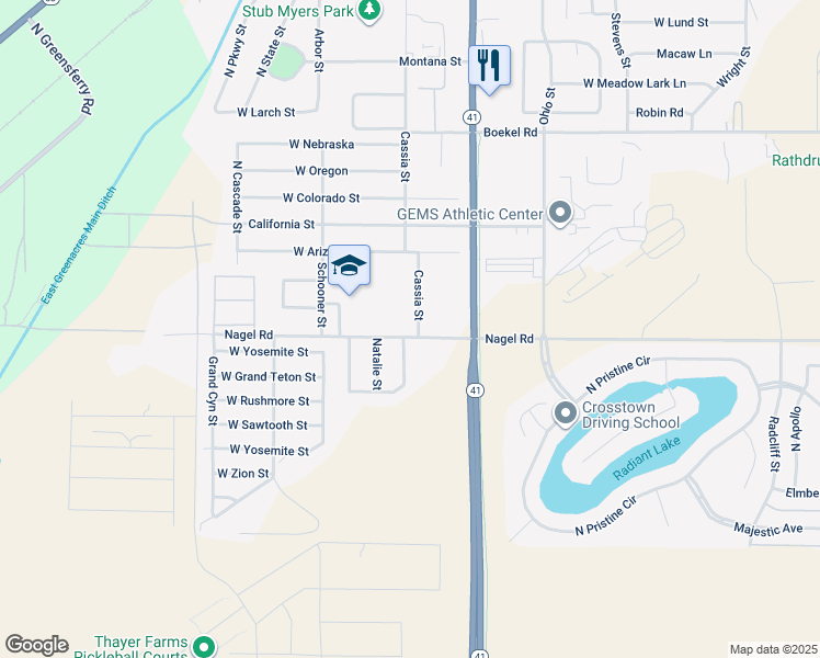 map of restaurants, bars, coffee shops, grocery stores, and more near 13819 Cassia Street in Rathdrum