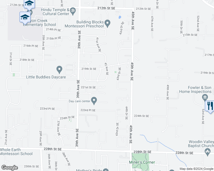 map of restaurants, bars, coffee shops, grocery stores, and more near 4207 221st Street Southeast in Bothell