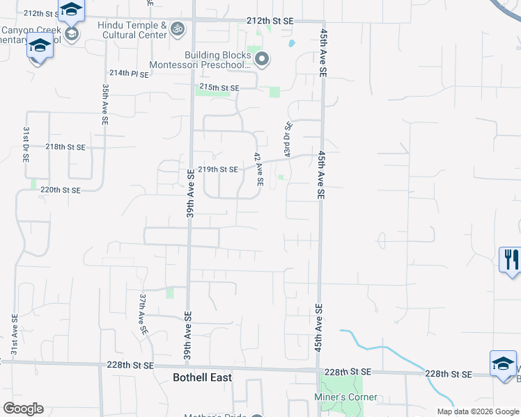 map of restaurants, bars, coffee shops, grocery stores, and more near 4207 221st Street Southeast in Bothell