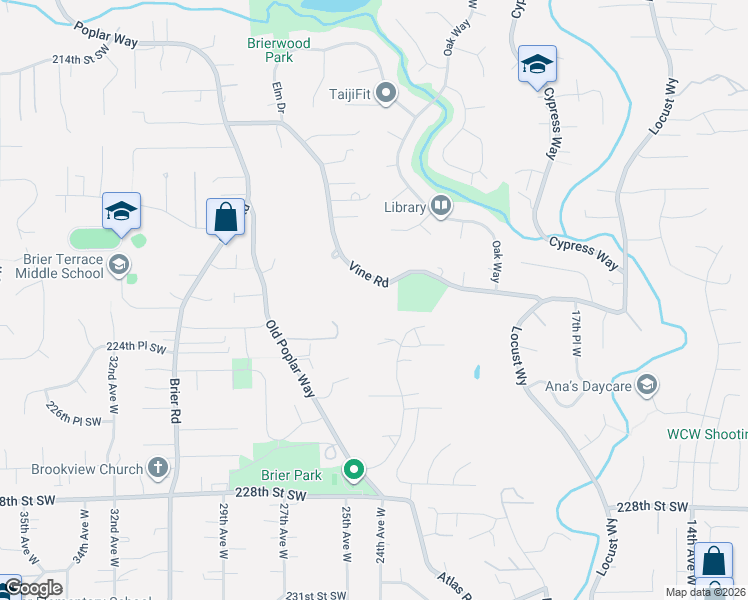 map of restaurants, bars, coffee shops, grocery stores, and more near 22016 Vine Road in Brier