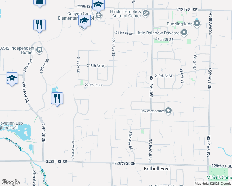 map of restaurants, bars, coffee shops, grocery stores, and more near 3525 220th Street Southeast in Bothell