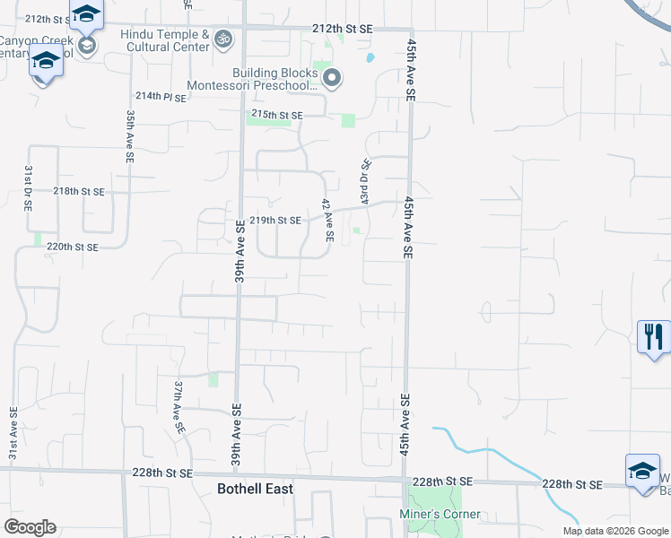 map of restaurants, bars, coffee shops, grocery stores, and more near 4207 221st Street Southeast in Bothell