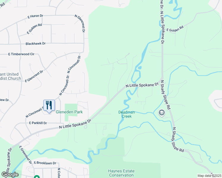 map of restaurants, bars, coffee shops, grocery stores, and more near 15411 North Lantern Lane in Spokane