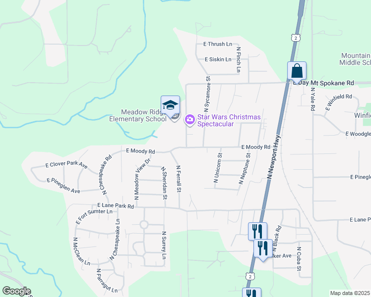 map of restaurants, bars, coffee shops, grocery stores, and more near 15406 North Ferrall Street in Mead