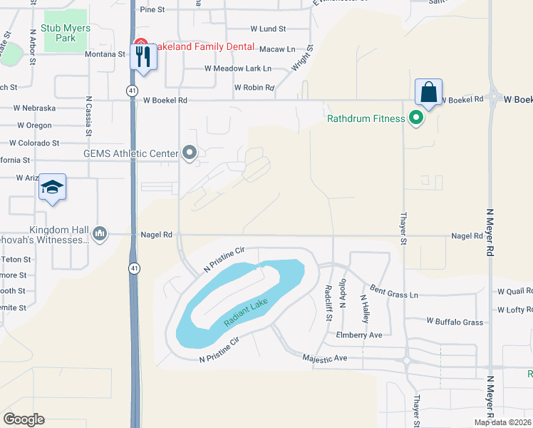 map of restaurants, bars, coffee shops, grocery stores, and more near 15136 North Pristine Circle in Rathdrum