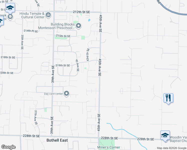 map of restaurants, bars, coffee shops, grocery stores, and more near 4425 221st Street Southeast in Bothell