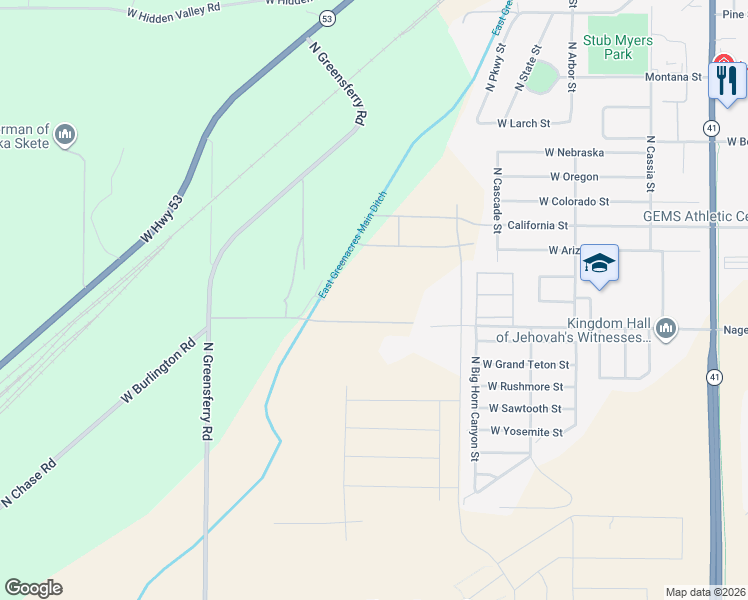 map of restaurants, bars, coffee shops, grocery stores, and more near 9081 W Nagel Lane in Rathdrum