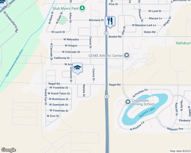 map of restaurants, bars, coffee shops, grocery stores, and more near 13819 Cassia Street in Rathdrum