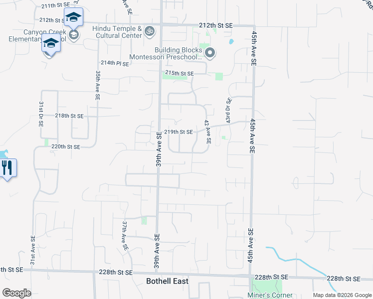 map of restaurants, bars, coffee shops, grocery stores, and more near 4011 221st Street Southeast in Bothell