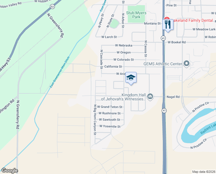 map of restaurants, bars, coffee shops, grocery stores, and more near 13922 Rainier Loop in Rathdrum