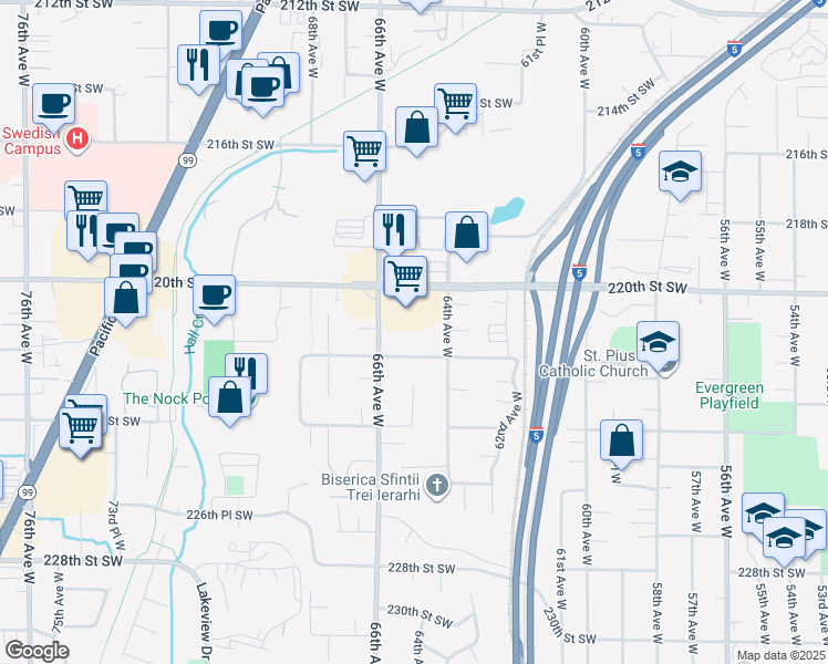 map of restaurants, bars, coffee shops, grocery stores, and more near in Mountlake Terrace