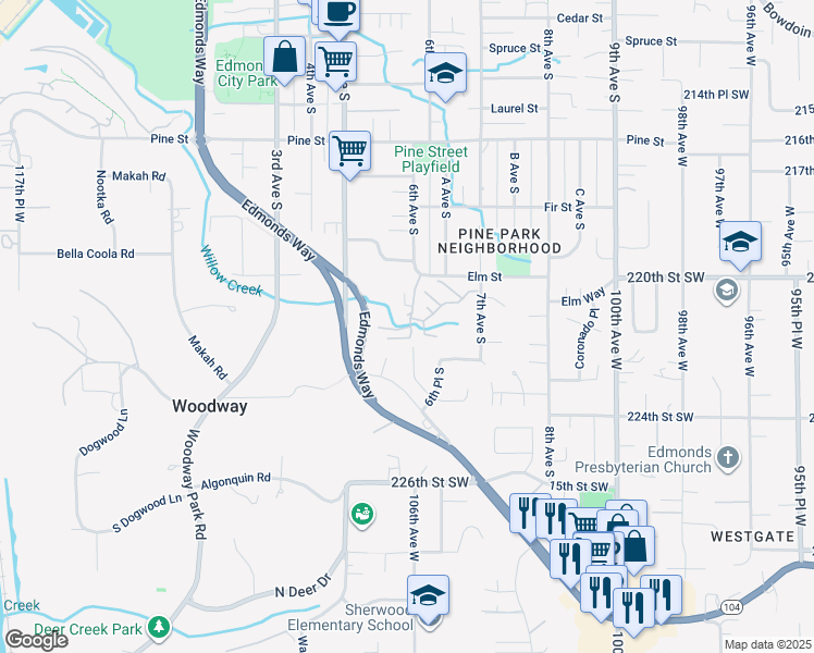 map of restaurants, bars, coffee shops, grocery stores, and more near 617 Elm Place in Edmonds
