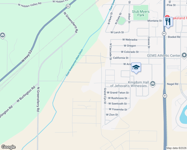 map of restaurants, bars, coffee shops, grocery stores, and more near 8957 West Nagel Lane in Rathdrum