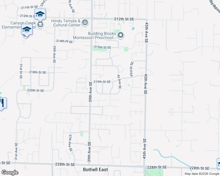 map of restaurants, bars, coffee shops, grocery stores, and more near 21914 41st Avenue Southeast in Bothell
