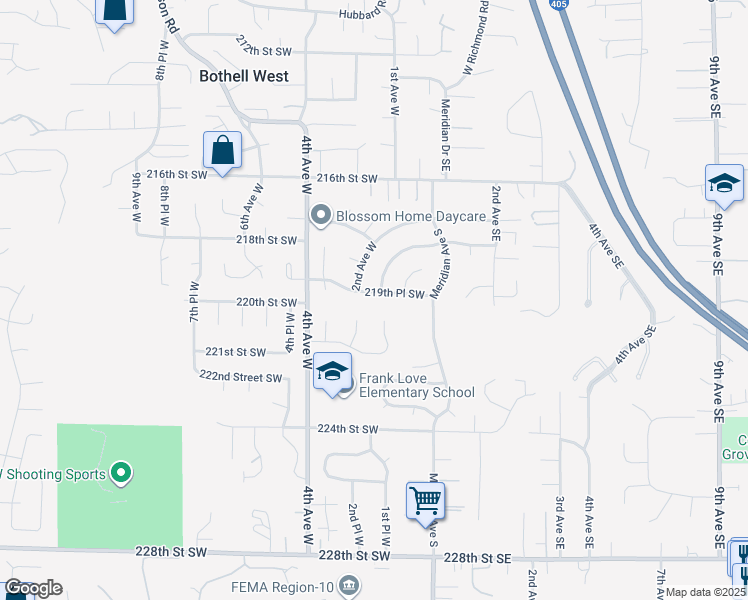 map of restaurants, bars, coffee shops, grocery stores, and more near 21911 1st Place West in Bothell