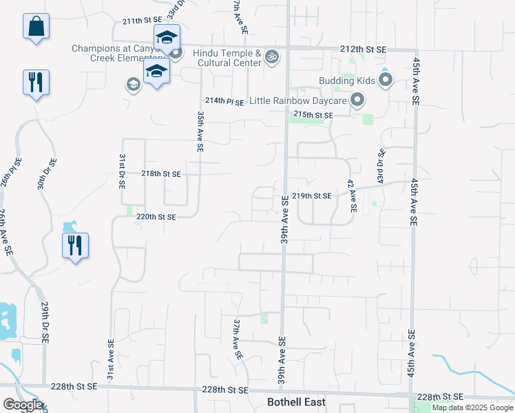map of restaurants, bars, coffee shops, grocery stores, and more near 3721 219th Place Southeast in Bothell
