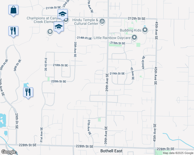 map of restaurants, bars, coffee shops, grocery stores, and more near 3721 219th Place Southeast in Bothell