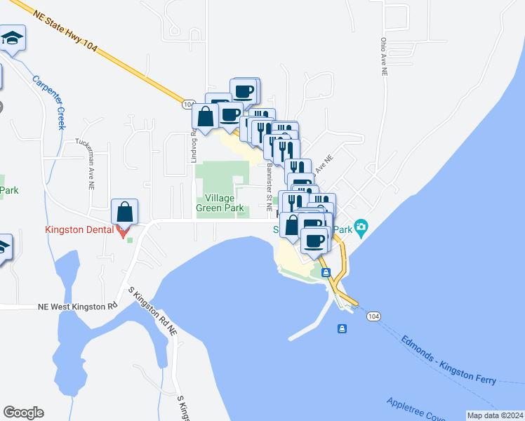 map of restaurants, bars, coffee shops, grocery stores, and more near 11041 Northeast Maine Street in Kingston