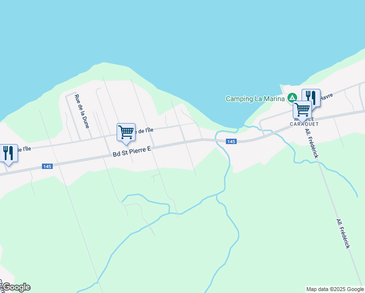 map of restaurants, bars, coffee shops, grocery stores, and more near 376 Boulevard Saint Pierre Est in Caraquet