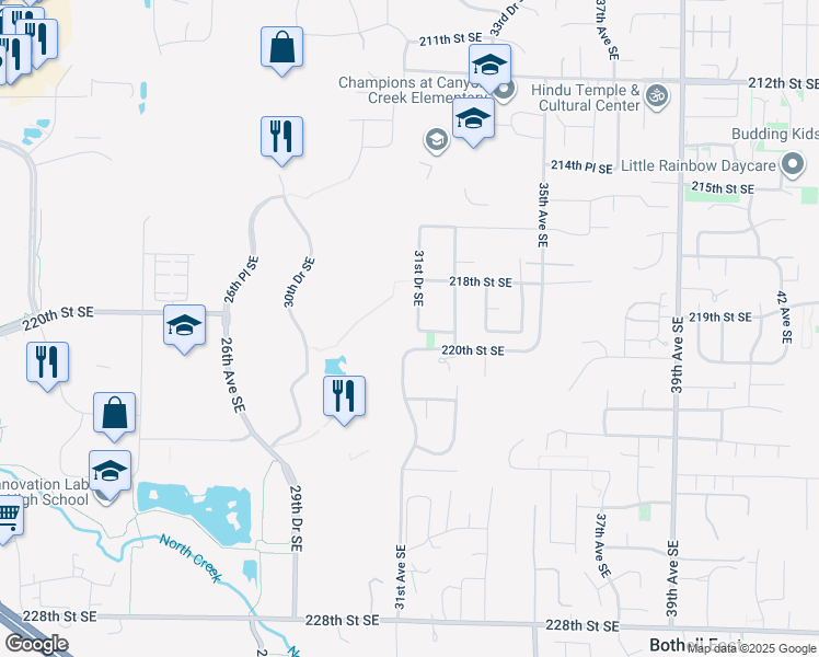 map of restaurants, bars, coffee shops, grocery stores, and more near 21832 31st Drive Southeast in Bothell