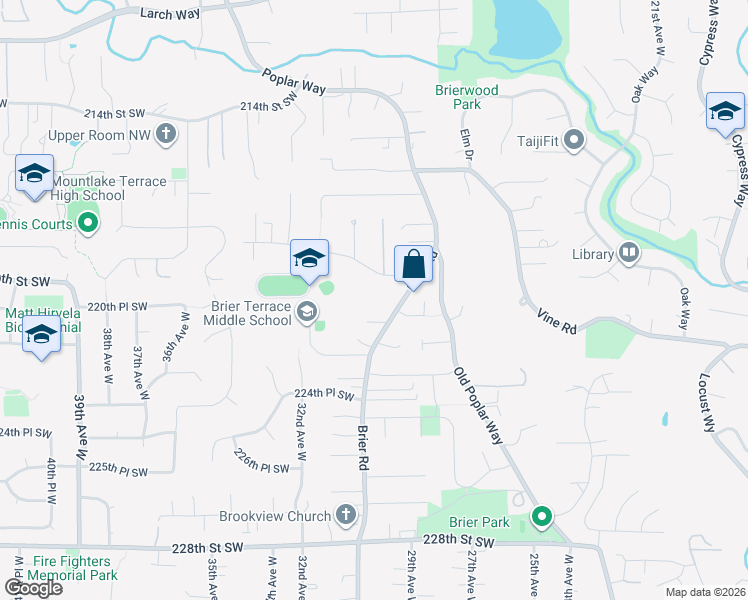 map of restaurants, bars, coffee shops, grocery stores, and more near 22008 Brier Rd in Brier