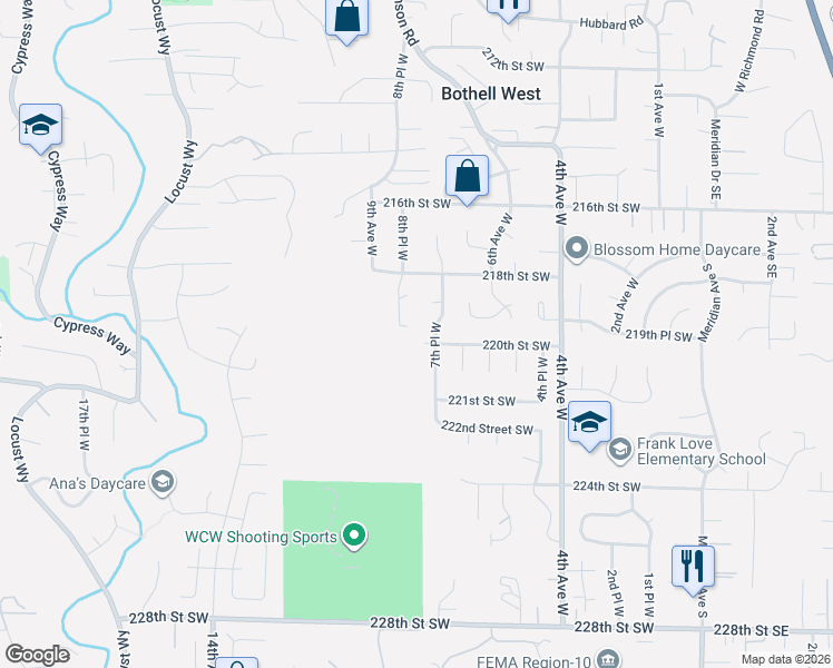 map of restaurants, bars, coffee shops, grocery stores, and more near 21925 8th Pl W in Bothell