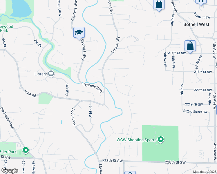 map of restaurants, bars, coffee shops, grocery stores, and more near 21925 Locust Way in Lynnwood