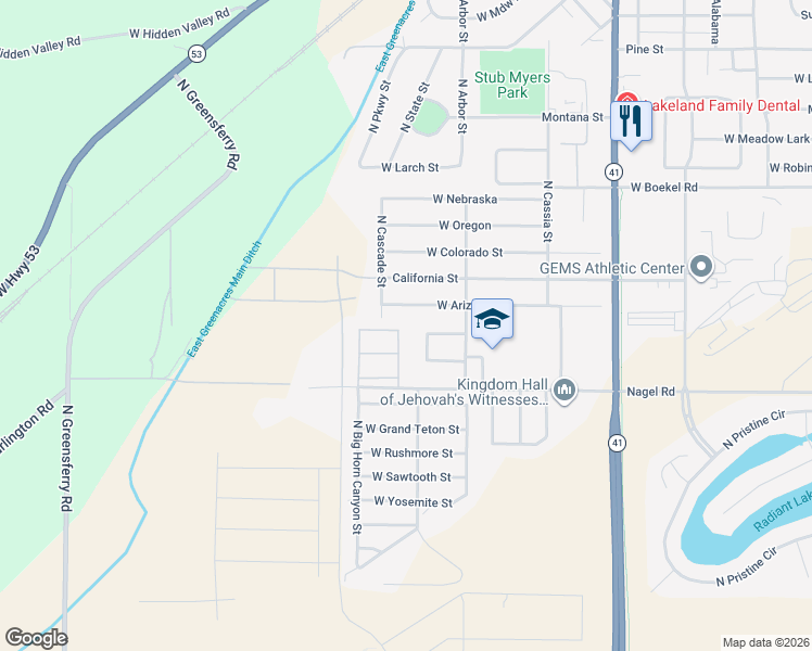 map of restaurants, bars, coffee shops, grocery stores, and more near 13922 Rainier Loop in Rathdrum