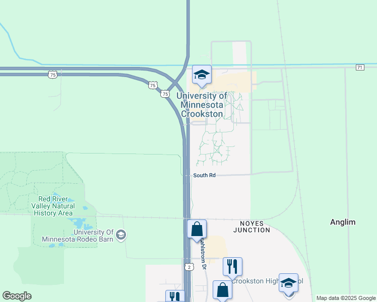 map of restaurants, bars, coffee shops, grocery stores, and more near 2900 University Avenue in Crookston