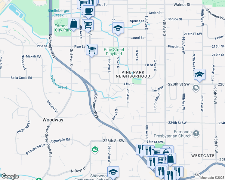 map of restaurants, bars, coffee shops, grocery stores, and more near 617 Elm Place in Edmonds