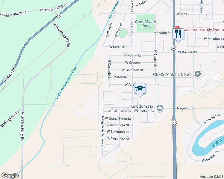 map of restaurants, bars, coffee shops, grocery stores, and more near 13922 Rainier Loop in Rathdrum