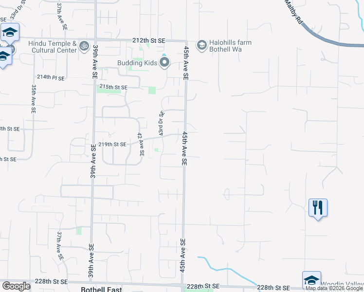 map of restaurants, bars, coffee shops, grocery stores, and more near 21927 44th Drive Southeast in Bothell