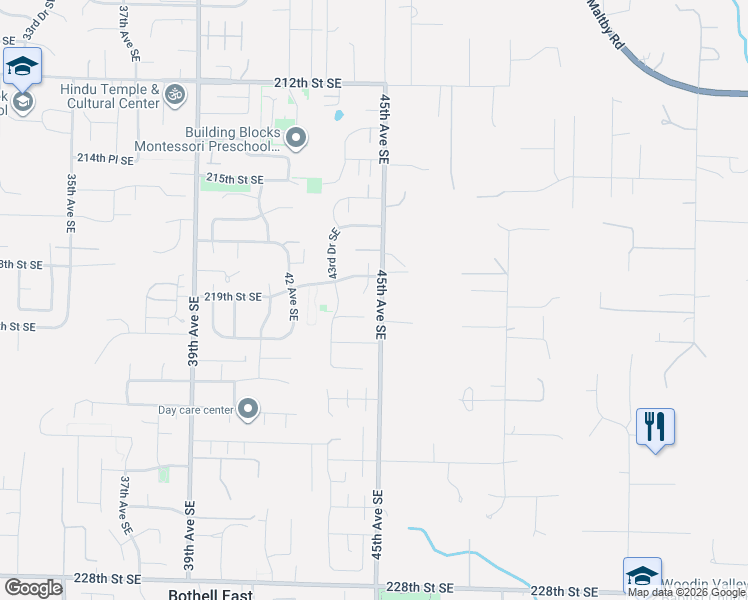 map of restaurants, bars, coffee shops, grocery stores, and more near 21927 44th Drive Southeast in Bothell
